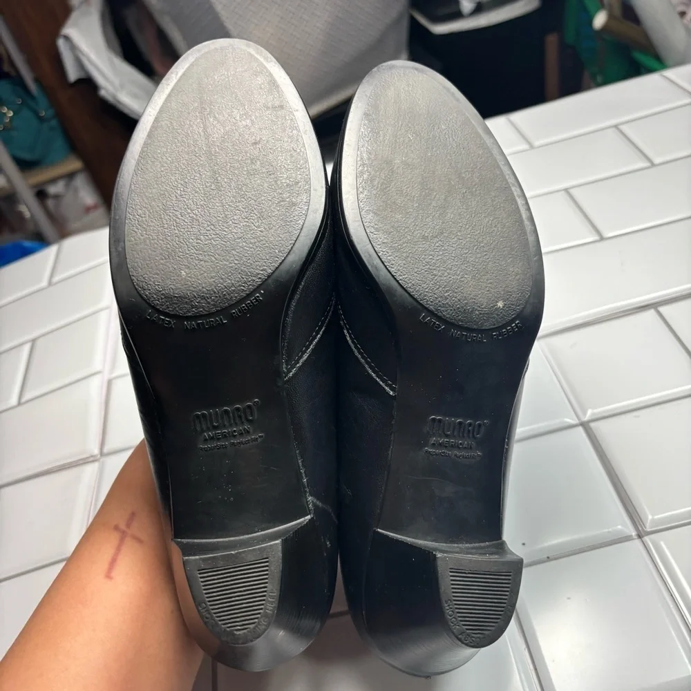 Munro American‎ Shoes Womens 10 N Pump Black Leather Casual Block Heels